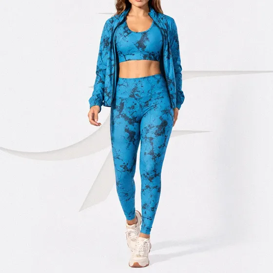 Trio Marmorizado Legging Top Bomber Conjunto Academia