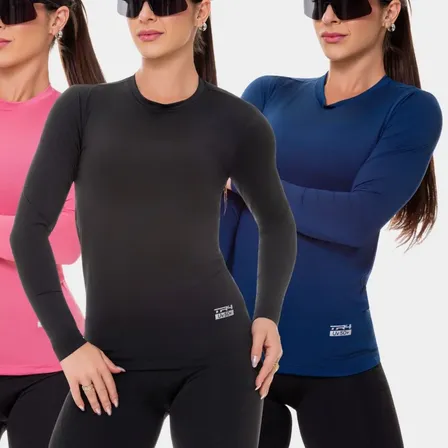 Kit 3 Camisas Blusa Feminina Proteção Uv Solar Corrida Pedal