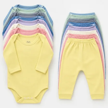 Kit 10 Peças Bebê Body M. Longa Mijão Canelado Menino Menina