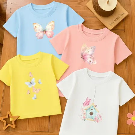 Kit 4 Camisetas Infantil Feminina Menina Estampa Borboleta