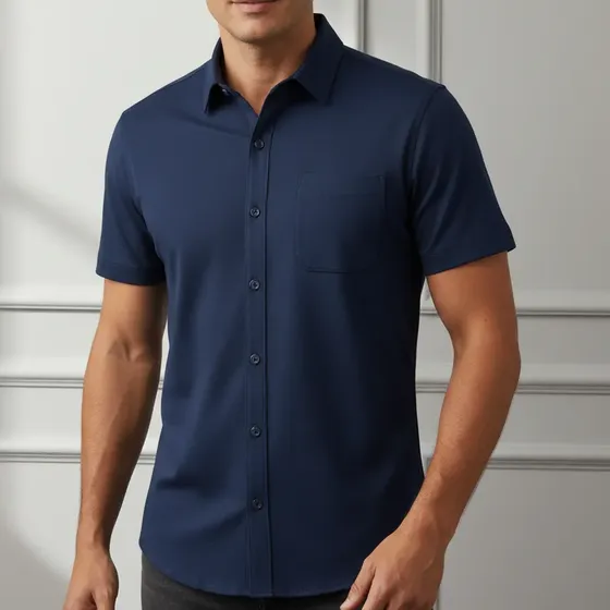 Camisa Social Masculina Manga Curta Tradicional Botão Bolso