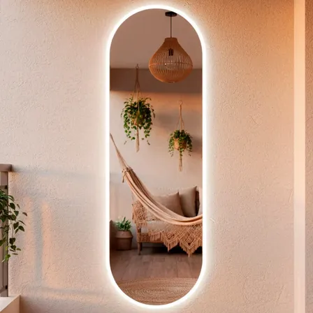 Espelho Orgânico Grande Pílula 150x50 De Parede Com Led