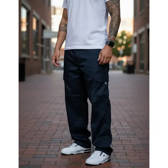 Calça Cargo Larga Jeans Sarja Skatista Streetwear Do P Ao 60