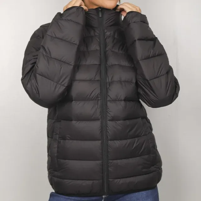 Jaqueta Feminina Puffer De Frio Nylon Capuz Impermeável