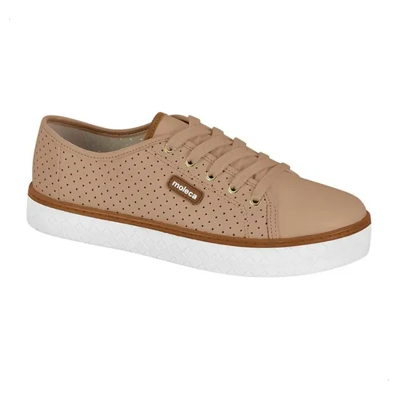 Tênis Moleca Branco Perfurado Feminino Com Cadarço Solado