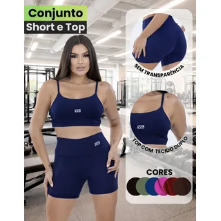 Conjunto Fitness Virginia Top Shorts Meia Coxa Cintura Alta
