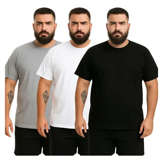 Kit 3 Camiseta Masculina Plus Size G1 À G3 Camisa Algodão Bf