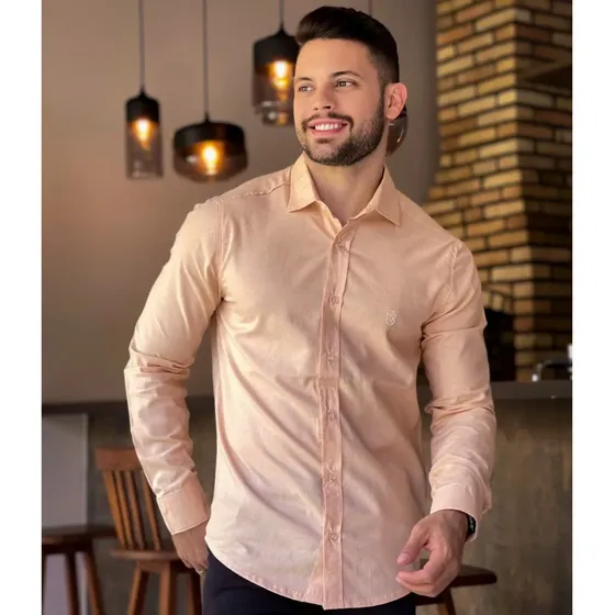 Camisa Social Masculina Manga Longa De Linho Linha Premium