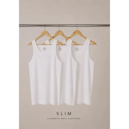 Kit Com 3 Regatas Masculinas Básicas Slim Hering