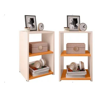 2 Mesa De Cabeceira New Compacta C/ Nicho Prateleira Organ