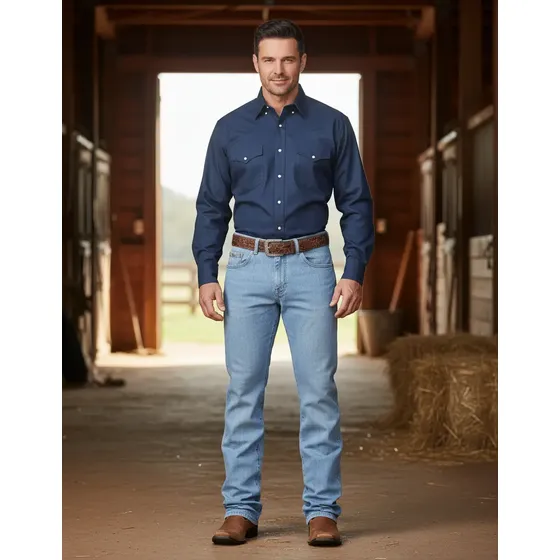 Calça Masculina Country Rodeio Cowboy Jeans Reta Elastano