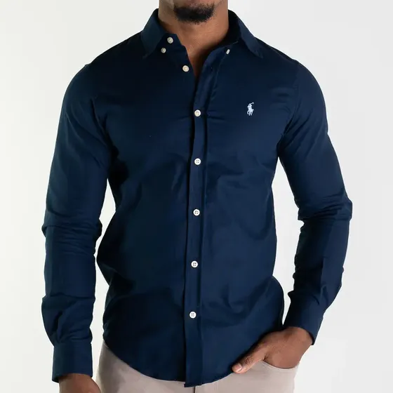 Camisa Ralph Lauren Masculina Slim Azul Marinho