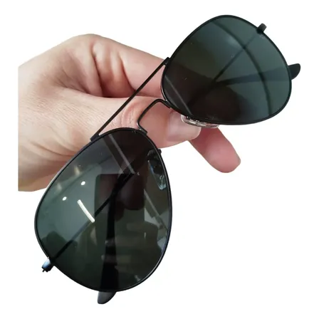 Óculos De Sol Aviador Preto Armação Metal Lente Cristal Full