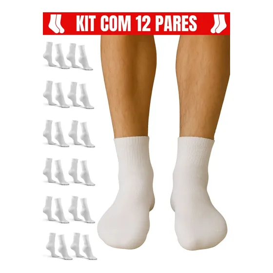 Kit 12 Pares Meias Masculina Cano Alto Algodão Longo Médio