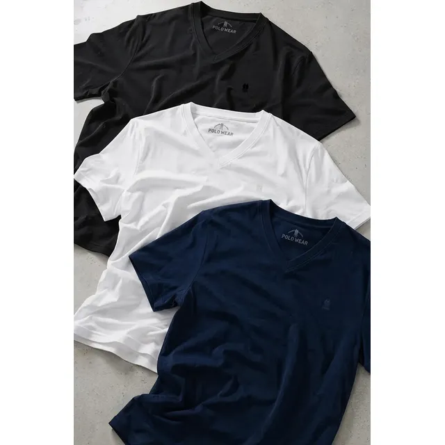 Kit 3 Camisetas Gola V Masculinas Polo Wear Sortido
