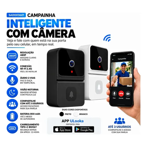 Campainha Inteligente Com Câmera/wifi Sem Fio Pelo Celular !