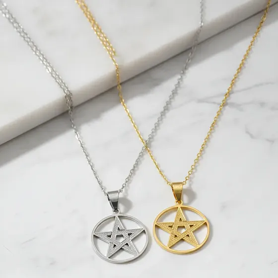 Colar Pingente Estrela Pentagrama Em Aço Inoxidável Unissex