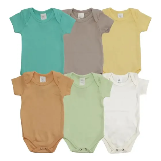 Kit Com 6 Bodys Bebê Manga Curta Liso Bicho Molhado