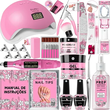 Kit Unhas De Gel Cabine Lixadeira Alongamento Extensão