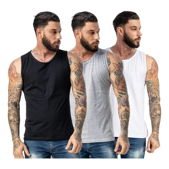 Kit Com 3 Regatas Masculinas Machão Verão Algodão Premium