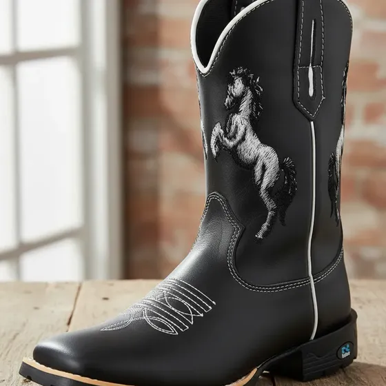 Bota Masculina Couro Bordado Cavalo Country Rodeio Texana