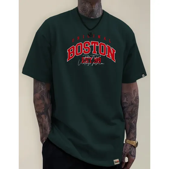Camiseta Masculina Oversized Camisa Boston City Over