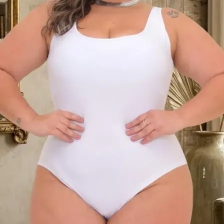 Body Maiô Plus Size Regata Decote Forro Duplo Suplex Premium