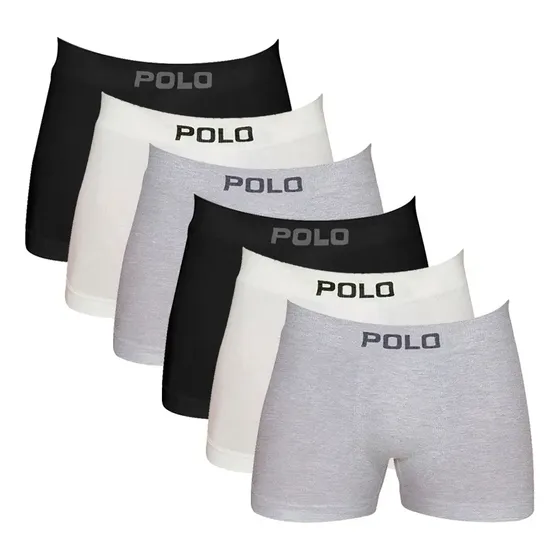 Kit 6 Cuecas Boxer Polostar 781 Algodão Sem Costura Sortido