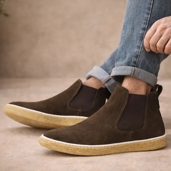 Bota Masculina Couro Franca Griffe Cano Médio Liso Chelsea