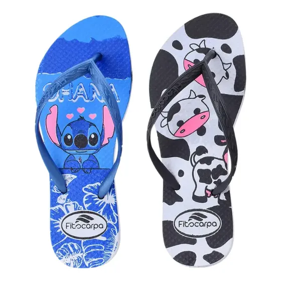 Kit 2 Chinelo Feminino Ortopédico Macio Estampado Dia A Dia