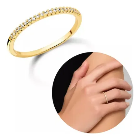 Aparador Meia Aliança Zircônia Cristal Banhado A Ouro 18k