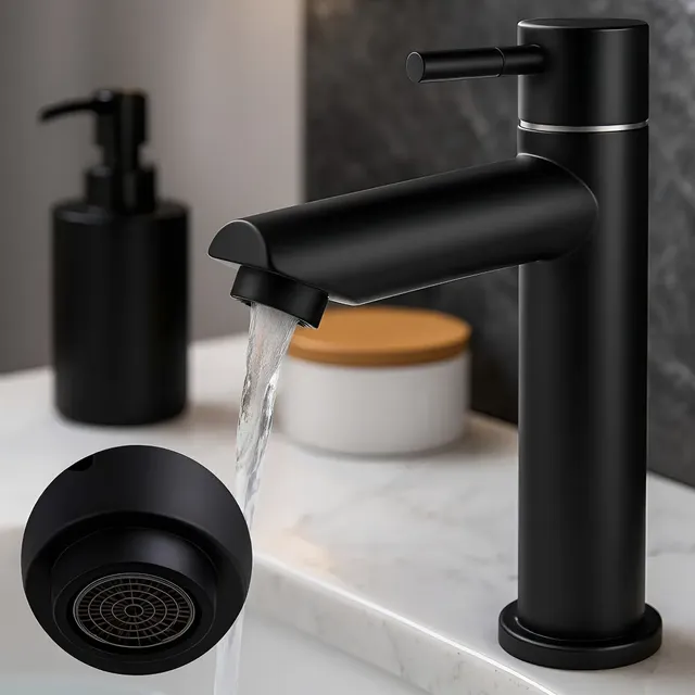 Torneira Lavatório Preta Água Fria Aço Inox Fosca Banheiro