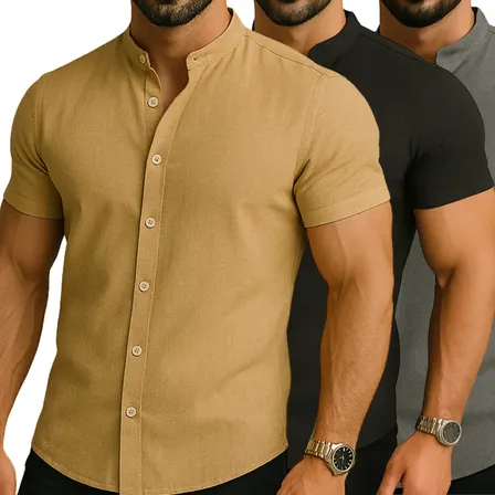 Kit 3 Camisa Manga Curta Gola Padre Masculina Festa Trabalho