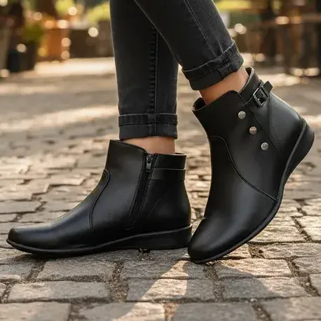 Bota Rasteira Feminina Cano Baixo Zíper Conforto Leve Macia
