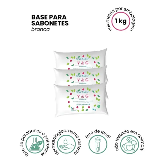 Kit 3 Kg - Base Glicerina Hipoalergênica Quimiz - V&g