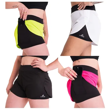 Kit 4 Short Feminino 2 Em 1 Com Bolso Treino Fitness Esporte