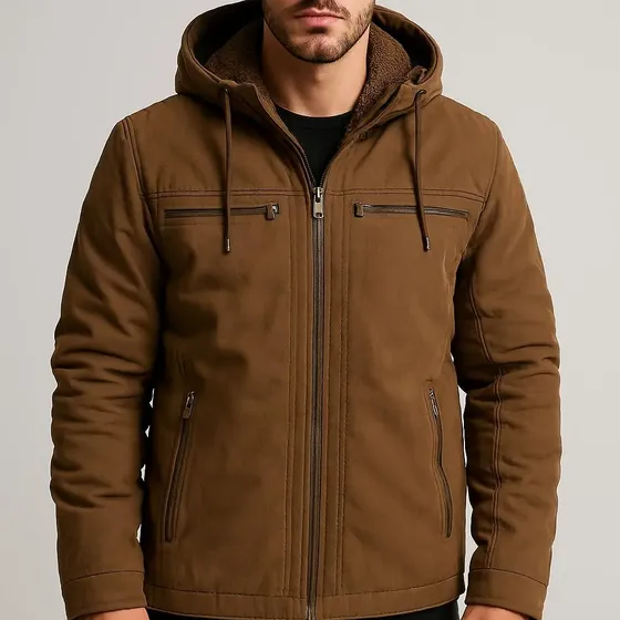Jaqueta Sarja Masculina Com Capuz Removível Forrada