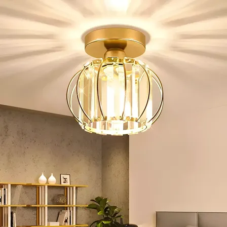 Luminária Plafon Sobrepor Led Moderna Crystal Dourado 6000k