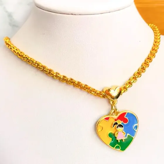 Colar Autista Amor Pingente Quebra Cabeça