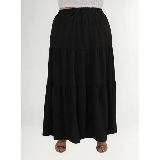 Saia Longa Plus Size Feminina 3 Marias Duna Cintura Elastico