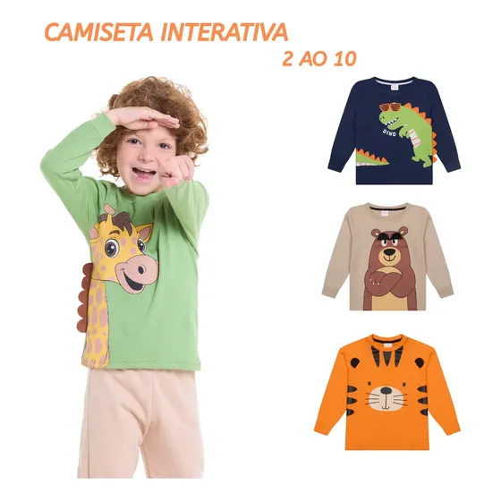 Kit 2 Camisetas Infantil Menino Interativa Em Meia Malha