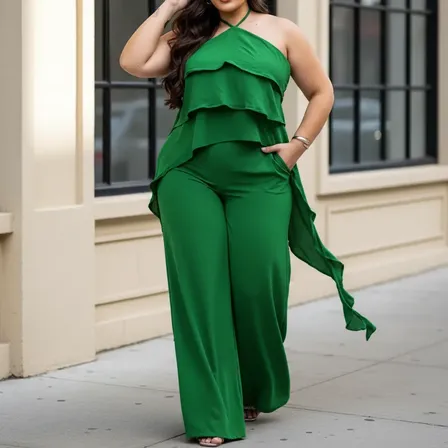 Conjunto Plus Size Calça E Blusa Babados Frente Única