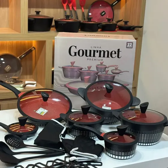 Conjunto Panelas 22 Peças Gourmet Premium Cerâmica + Brinde
