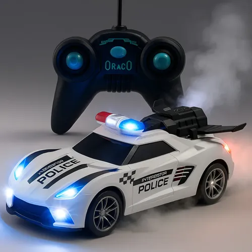 Carrinho Policia Com Controle Remoto Brinquedo Solta Fumaça