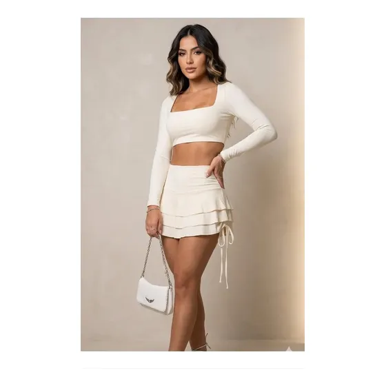 Conjunto Feminino Gringa Mini Saia Cropped Balada Moda