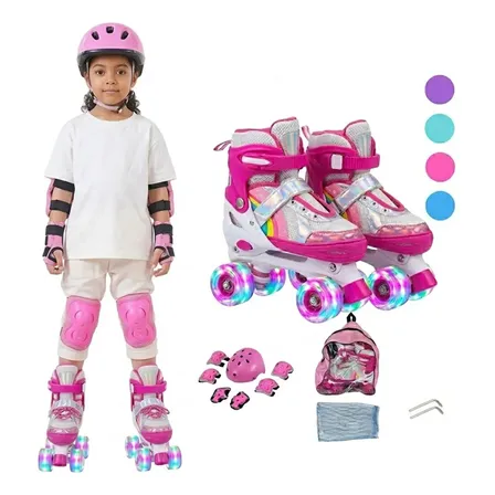 Patins Ajustável Infantil 4 Rodas Com Luzes Led