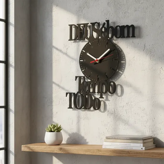 Relógio De Parede Decorativo Deus E Bom O Tempo Todo Em Mdf