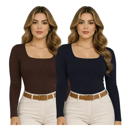 Kit 2 Blusas Feminina Inverno Manga Longa Frio Casual Básica