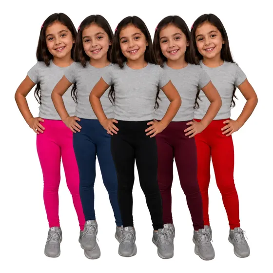 Kit 5 Calça Legging Infantil Para Menina Leg Lisa Atacado