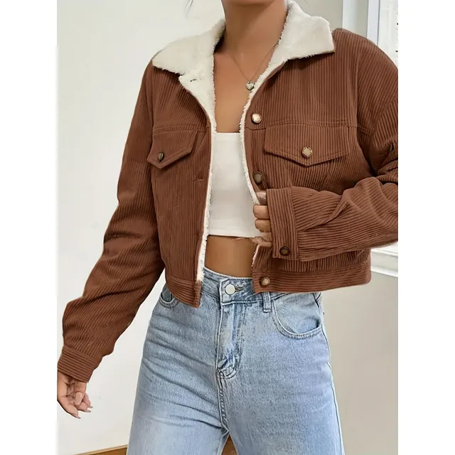 Jaquetas Curtas De Corduroy Macias Forradas Com Teddy Perder